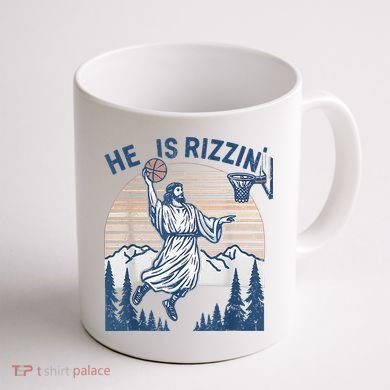 He Is Rizen Funny Easter Basketball Jesus Coffee Mug back