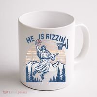 He Is Rizen Funny Easter Basketball Jesus Coffee Mug thumb 1