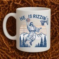 He Is Rizen Funny Easter Basketball Jesus Coffee Mug thumb 2
