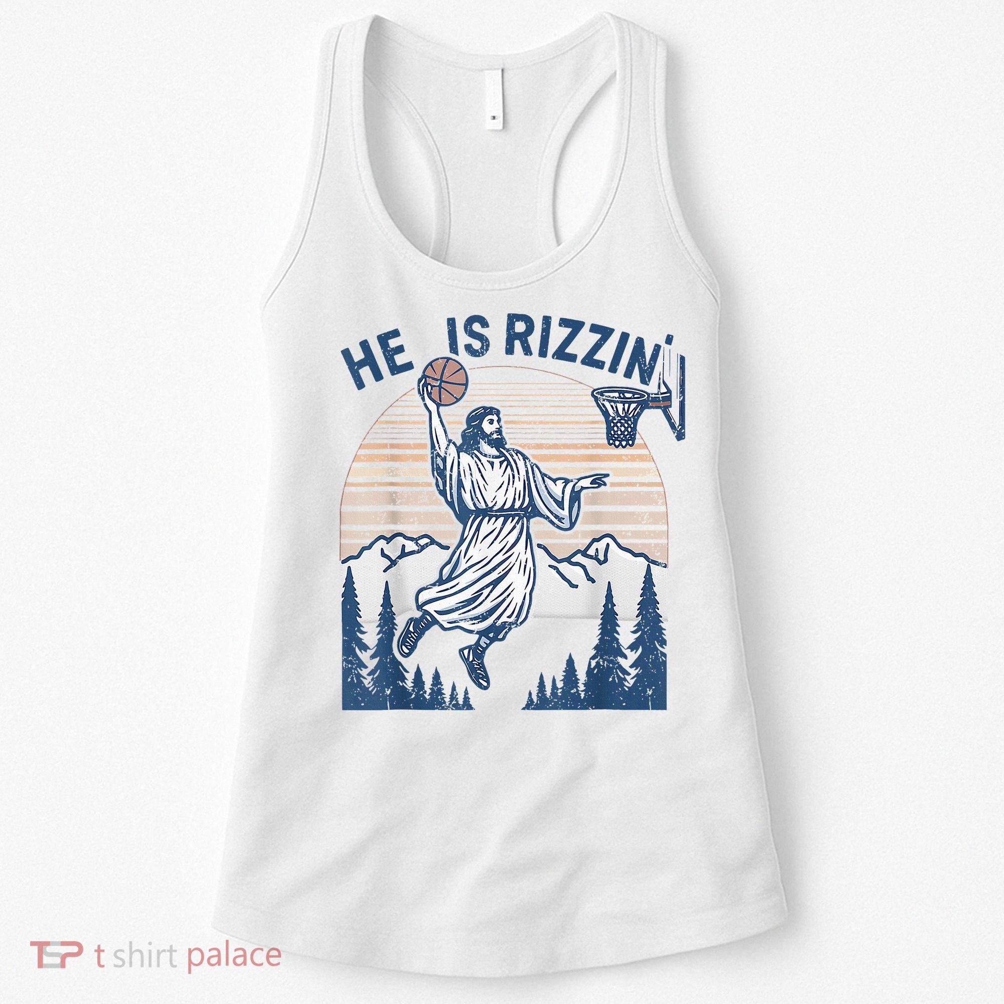 He Is Rizen Funny Easter Basketball Jesus Women's Tank Top