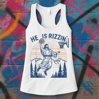 He Is Rizen Funny Easter Basketball Jesus Women's Tank Top thumb 3
