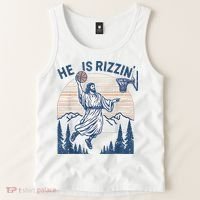 He Is Rizen Funny Easter Basketball Jesus Tank Top thumb 2