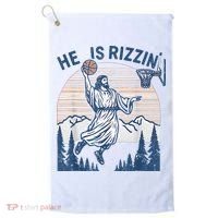 He Is Rizen Funny Easter Basketball Jesus Golf Towel thumb 0