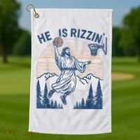 He Is Rizen Funny Easter Basketball Jesus Golf Towel thumb 1