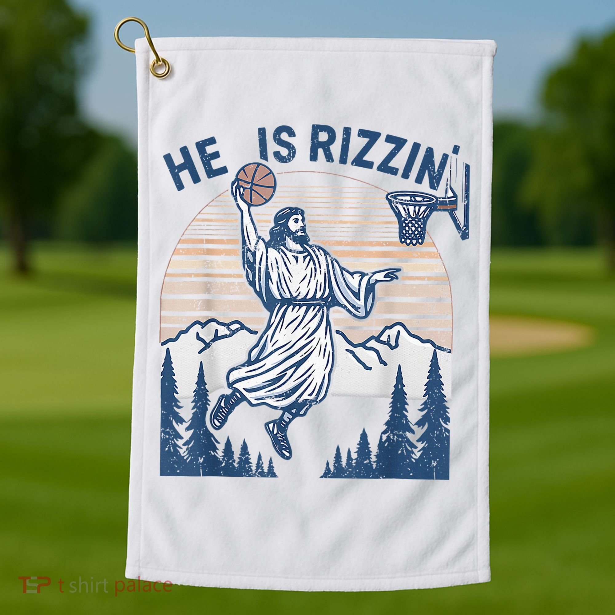 He Is Rizen Funny Easter Basketball Jesus Golf Towel