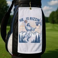 He Is Rizen Funny Easter Basketball Jesus Golf Towel thumb 2