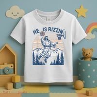 He Is Rizen Funny Easter Basketball Jesus Toddler T-Shirt thumb 3