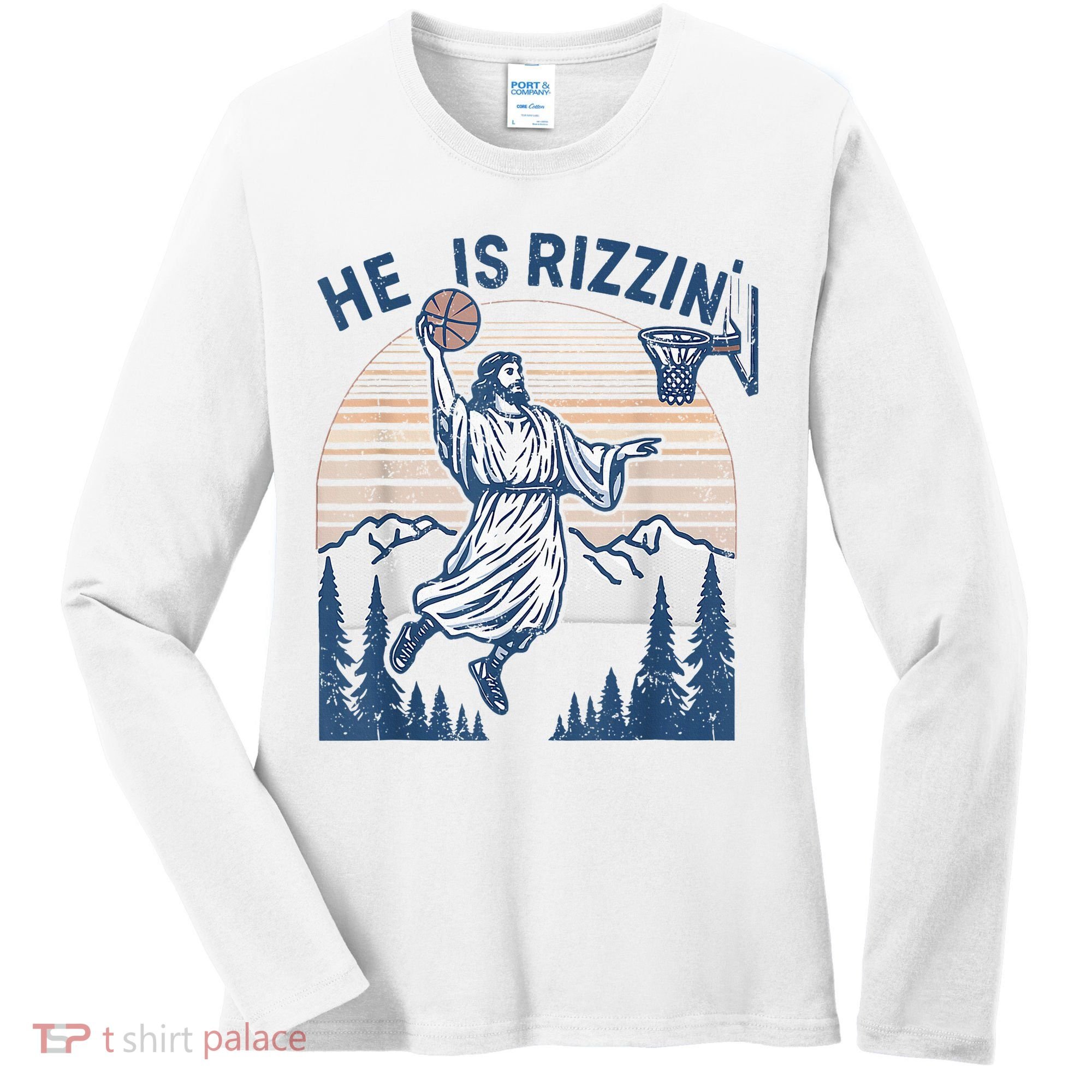 He Is Rizen Funny Easter Basketball Jesus Women's Long Sleeve Shirt