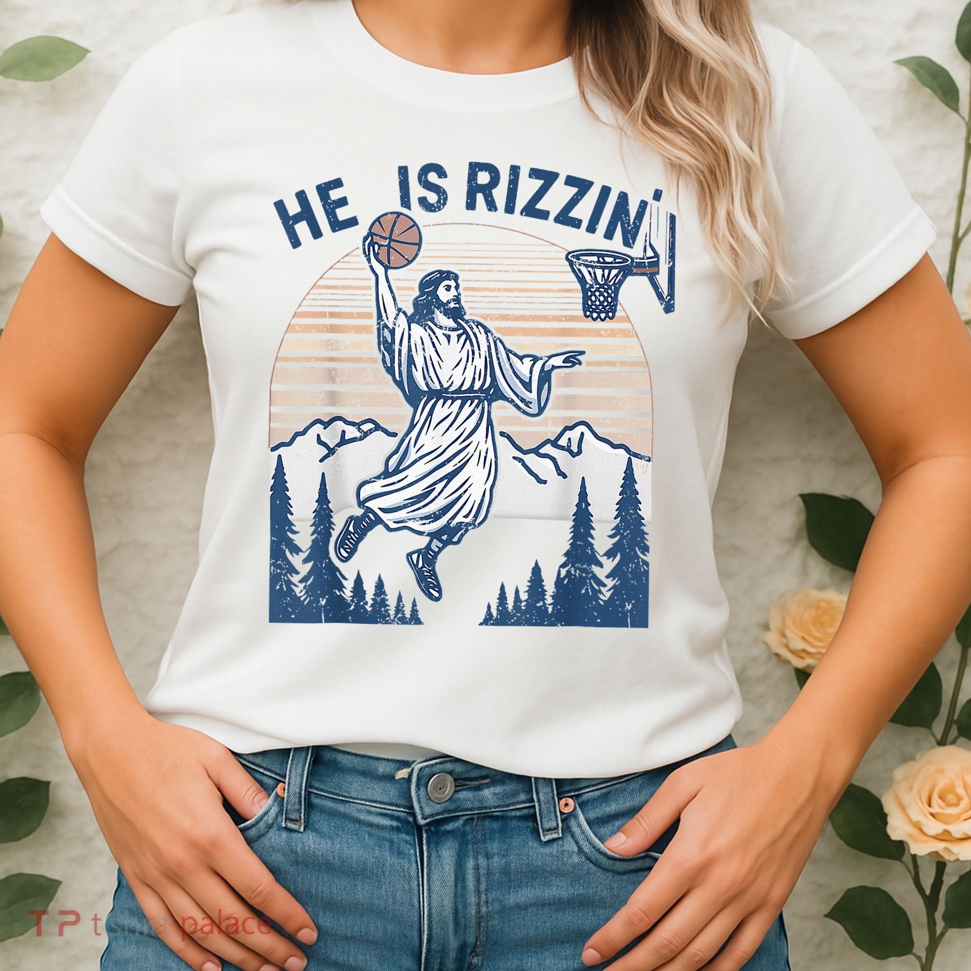 He Is Rizen Funny Easter Basketball Jesus Women's T-Shirt