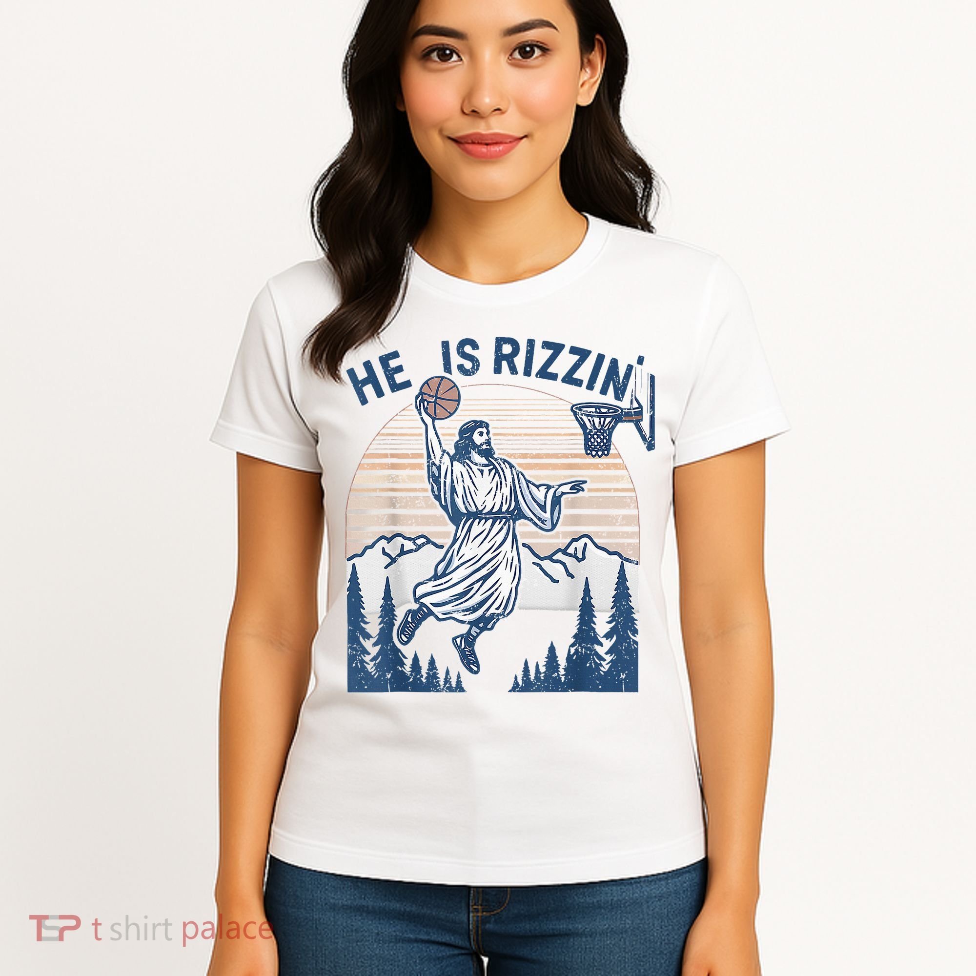 He Is Rizen Funny Easter Basketball Jesus Women's T-Shirt