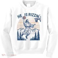 He Is Rizen Funny Easter Basketball Jesus Kids Sweatshirt thumb 0