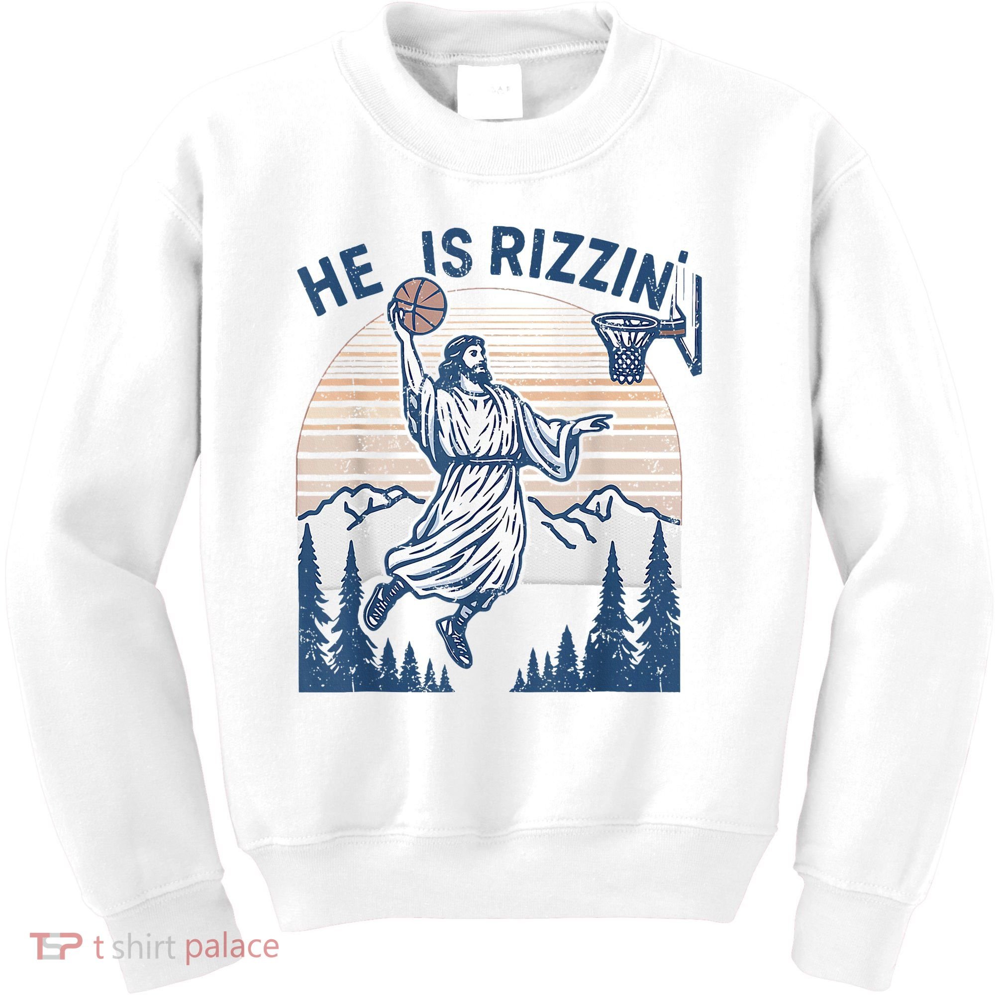 He Is Rizen Funny Easter Basketball Jesus Kids Sweatshirt
