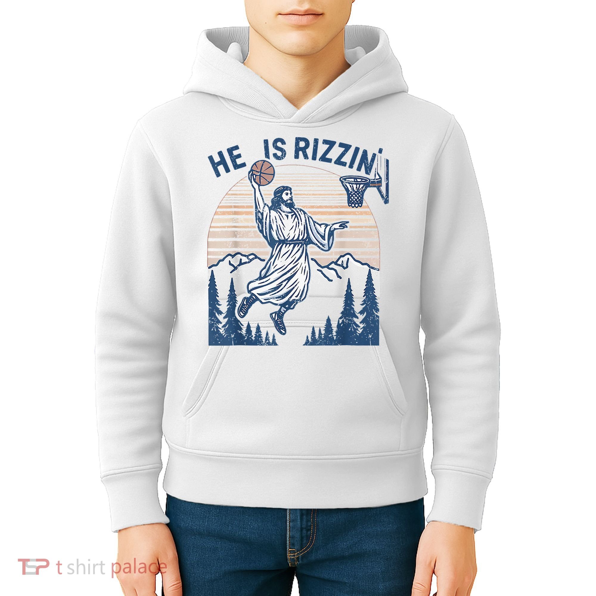 He Is Rizen Funny Easter Basketball Jesus Kids Hoodie