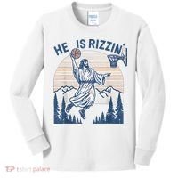 He Is Rizen Funny Easter Basketball Jesus Kids Long Sleeve Shirt thumb 0