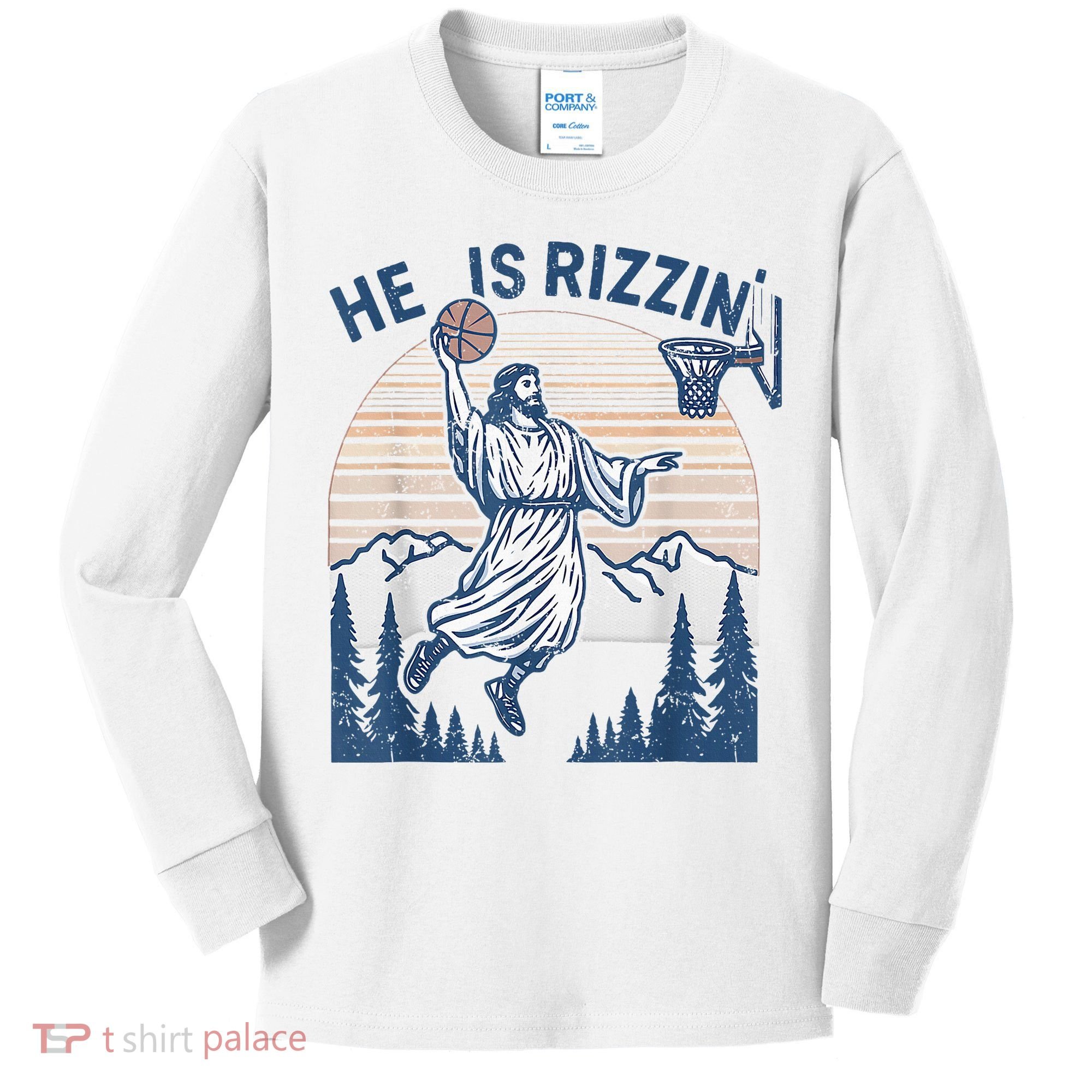 He Is Rizen Funny Easter Basketball Jesus Kids Long Sleeve Shirt