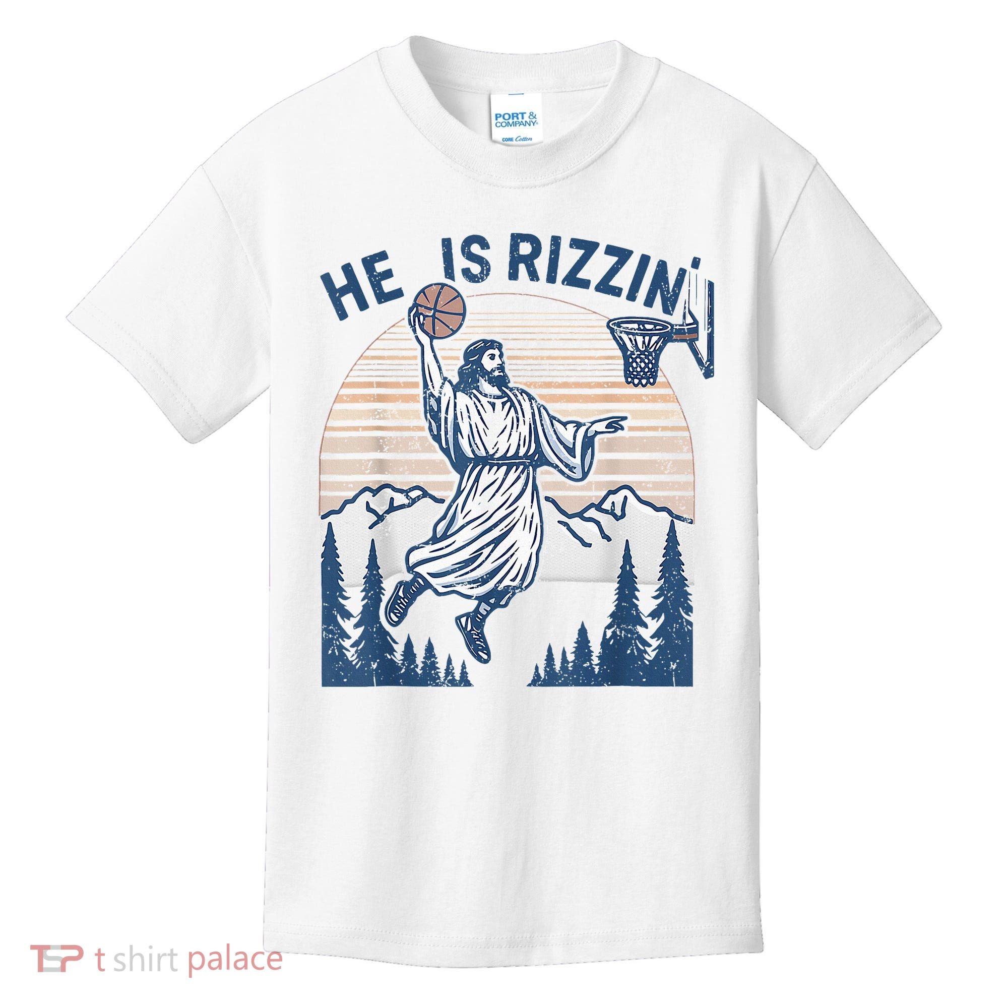 He Is Rizen Funny Easter Basketball Jesus Kids T-Shirt