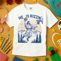 He Is Rizen Funny Easter Basketball Jesus Kids T-Shirt thumb 3