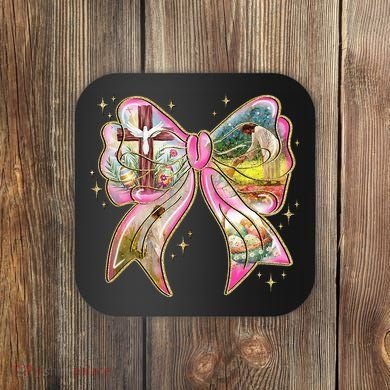 He Is Risen Easter Cross Coquette Jesus Christian Religious Coaster