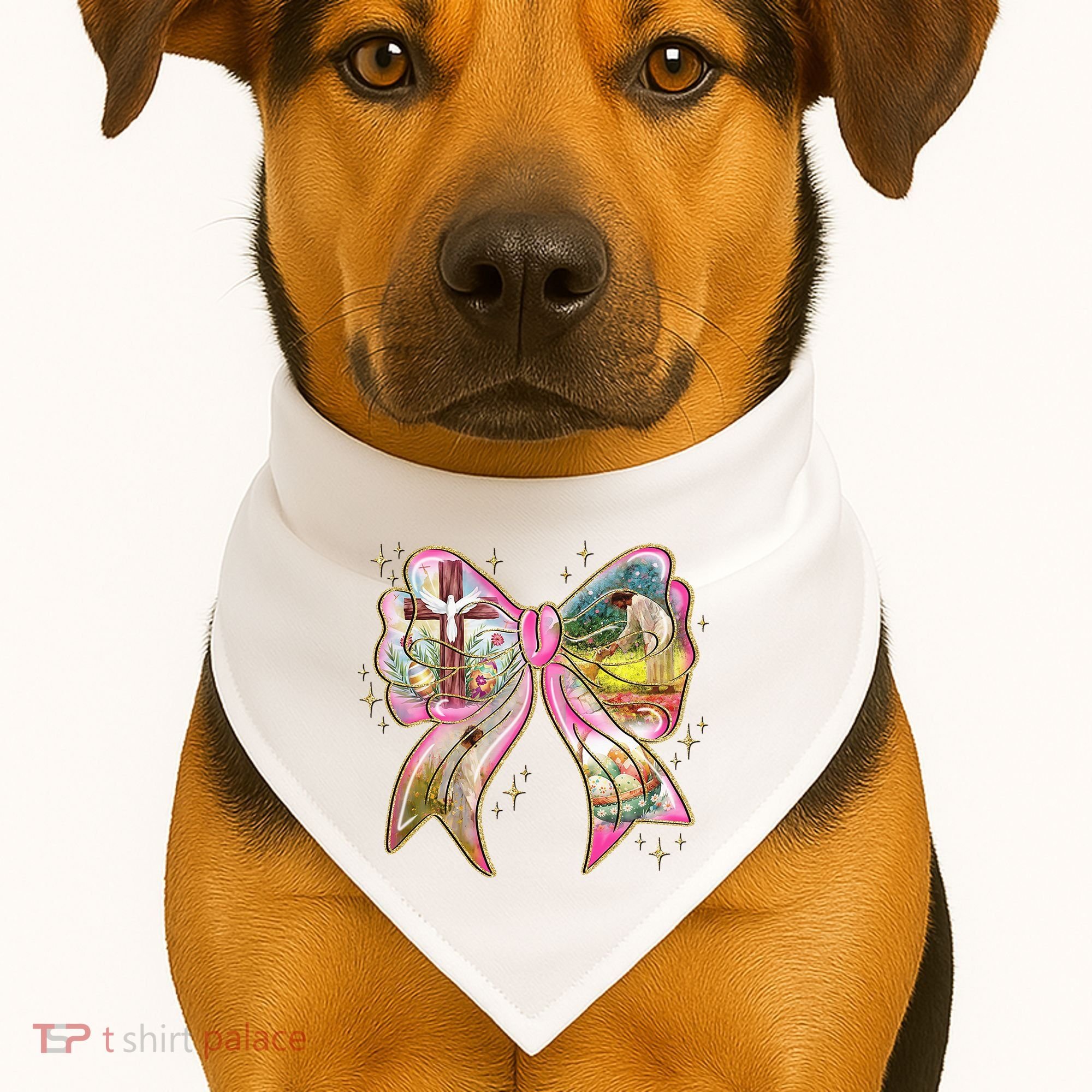 He Is Risen Easter Cross Coquette Jesus Christian Religious USA-Made Doggie Bandana