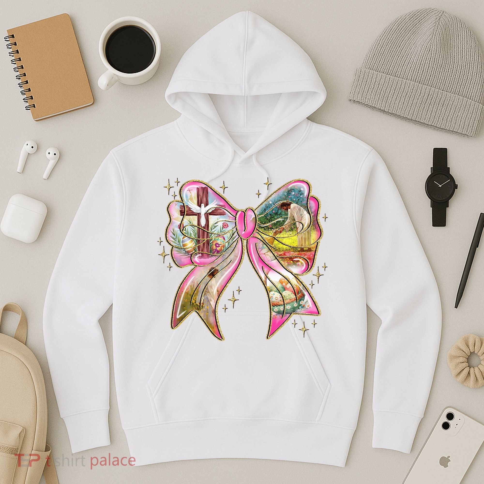 He Is Risen Easter Cross Coquette Jesus Christian Religious Hoodie