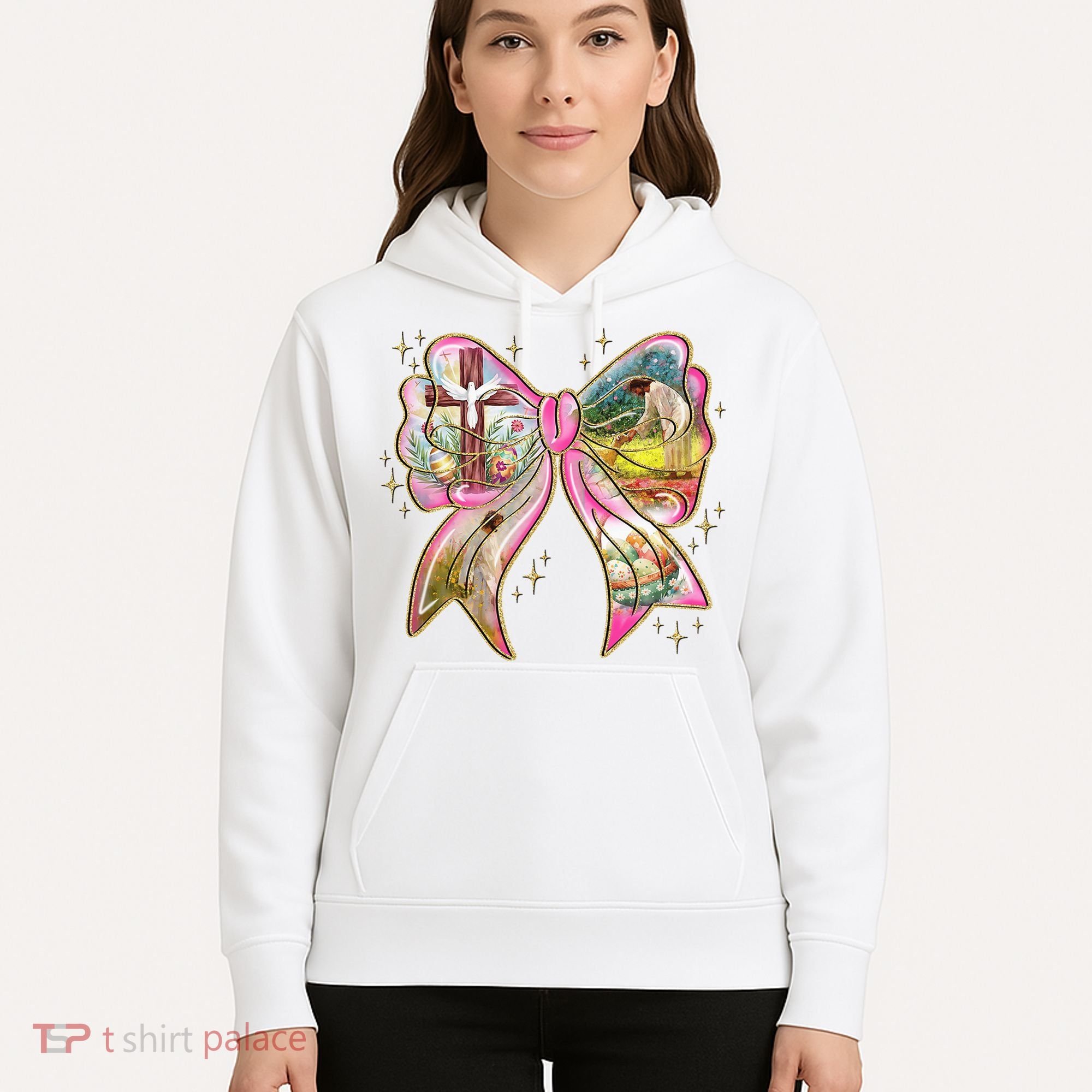 He Is Risen Easter Cross Coquette Jesus Christian Religious Hoodie