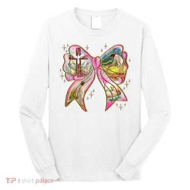 He Is Risen Easter Cross Coquette Jesus Christian Religious Long Sleeve Shirt