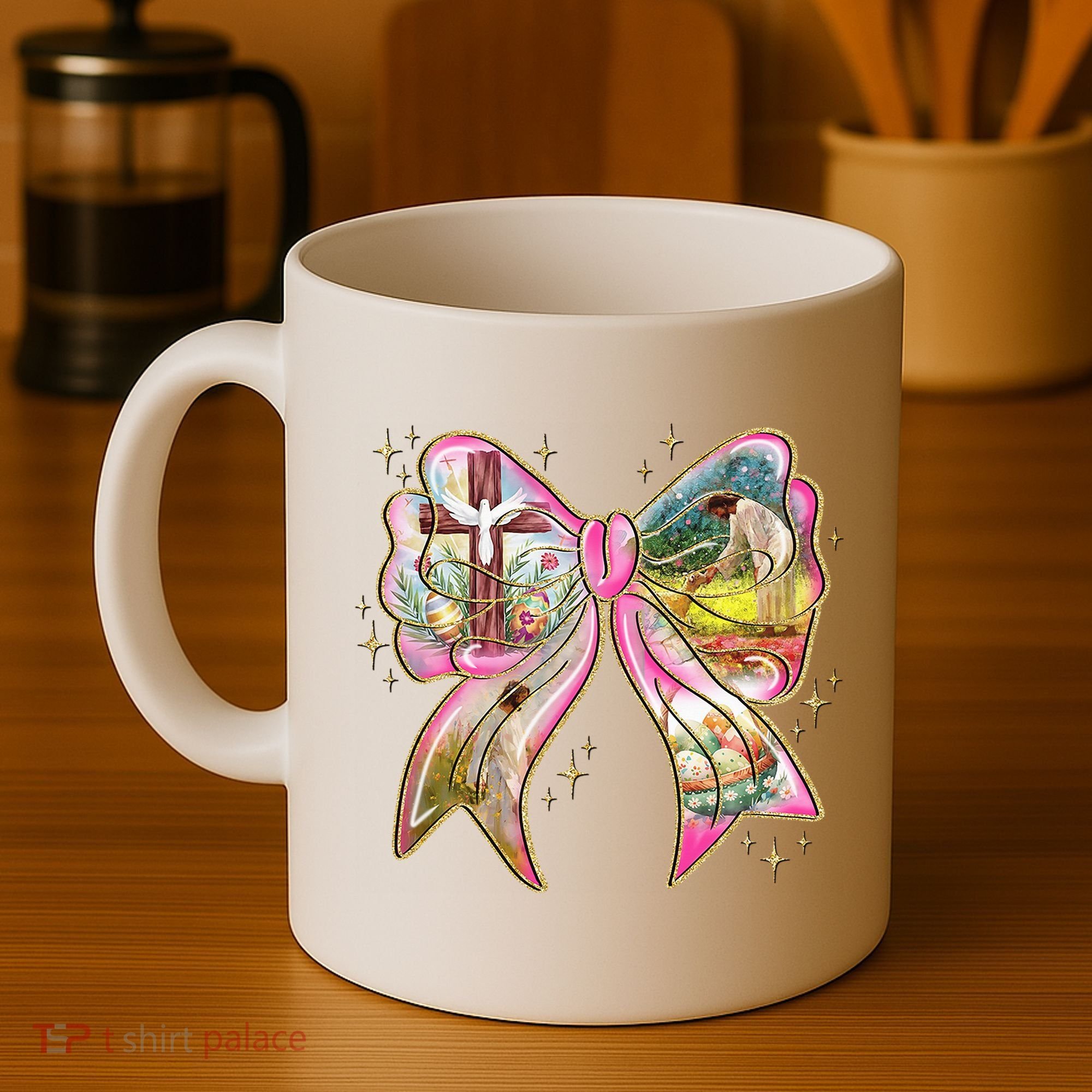 He Is Risen Easter Cross Coquette Jesus Christian Religious Coffee Mug