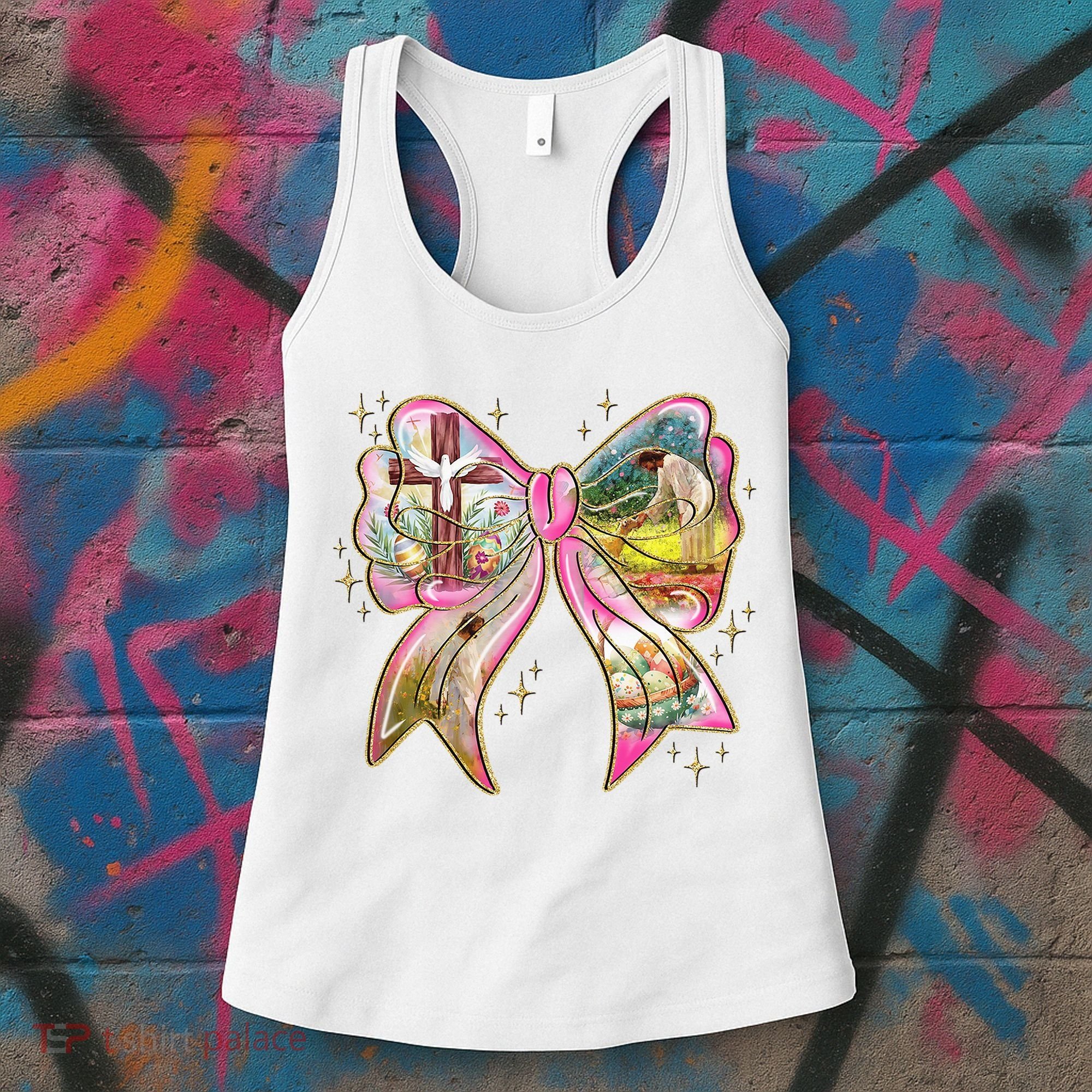 He Is Risen Easter Cross Coquette Jesus Christian Religious Women's Tank Top