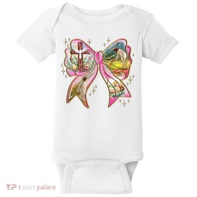He Is Risen Easter Cross Coquette Jesus Christian Religious Baby Bodysuit