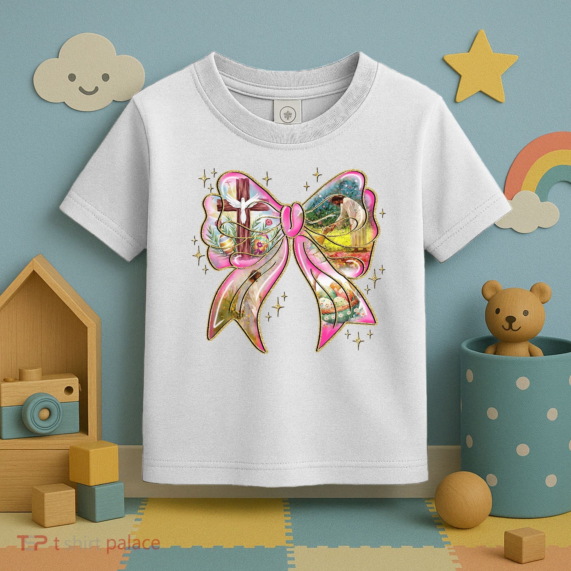He Is Risen Easter Cross Coquette Jesus Christian Religious Toddler T-Shirt