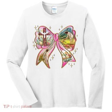 He Is Risen Easter Cross Coquette Jesus Christian Religious Women's Long Sleeve Shirt