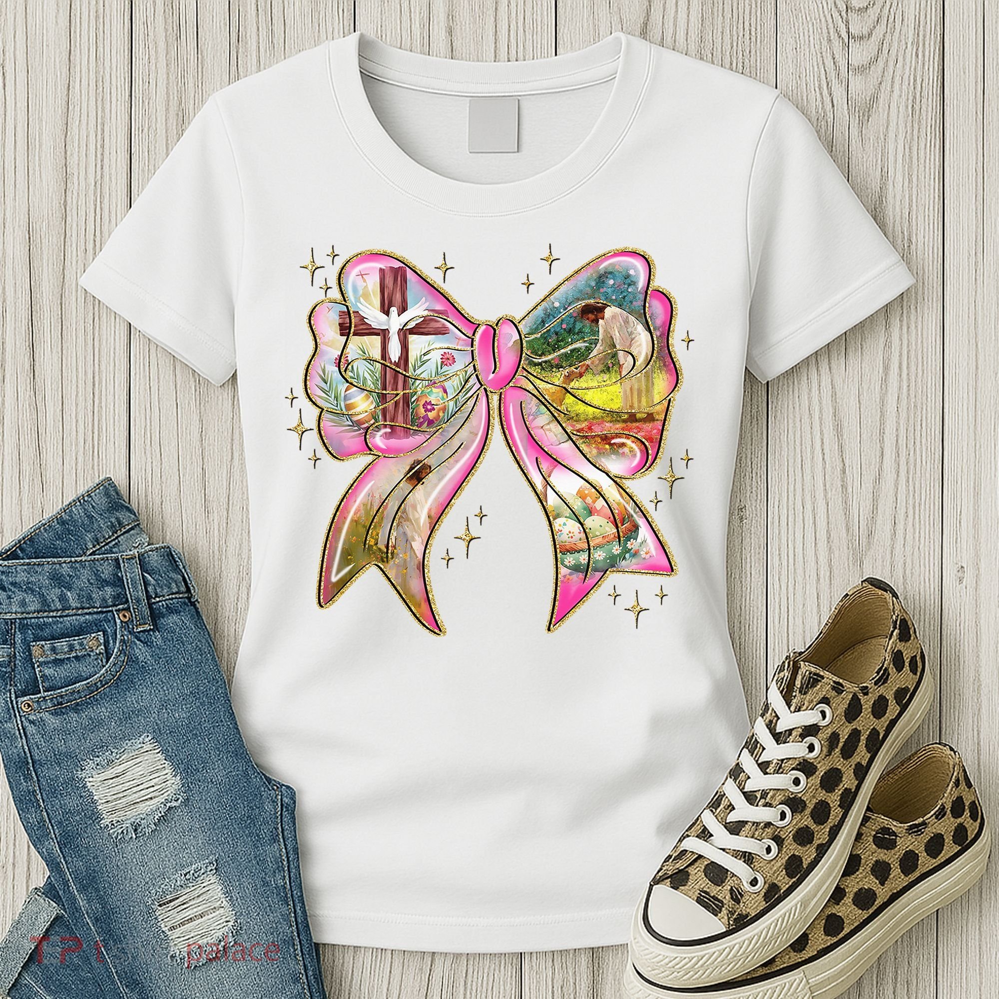 He Is Risen Easter Cross Coquette Jesus Christian Religious Women's T-Shirt