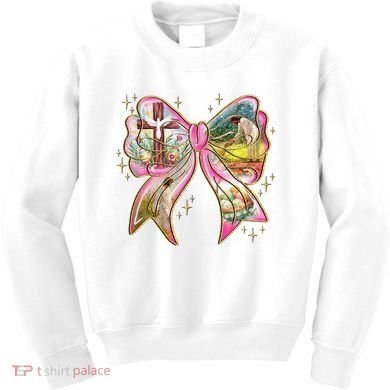 He Is Risen Easter Cross Coquette Jesus Christian Religious Kids Sweatshirt