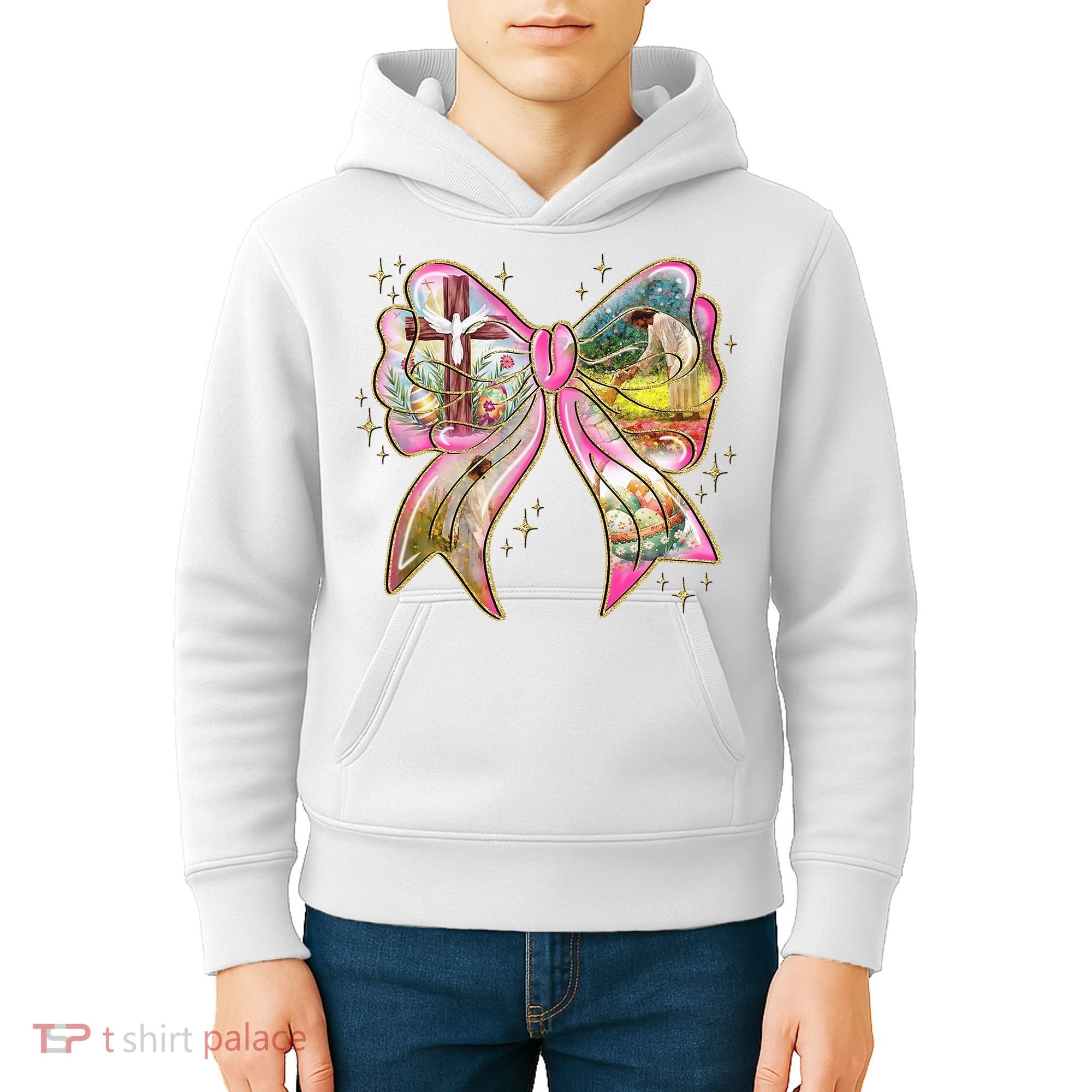He Is Risen Easter Cross Coquette Jesus Christian Religious Kids Hoodie