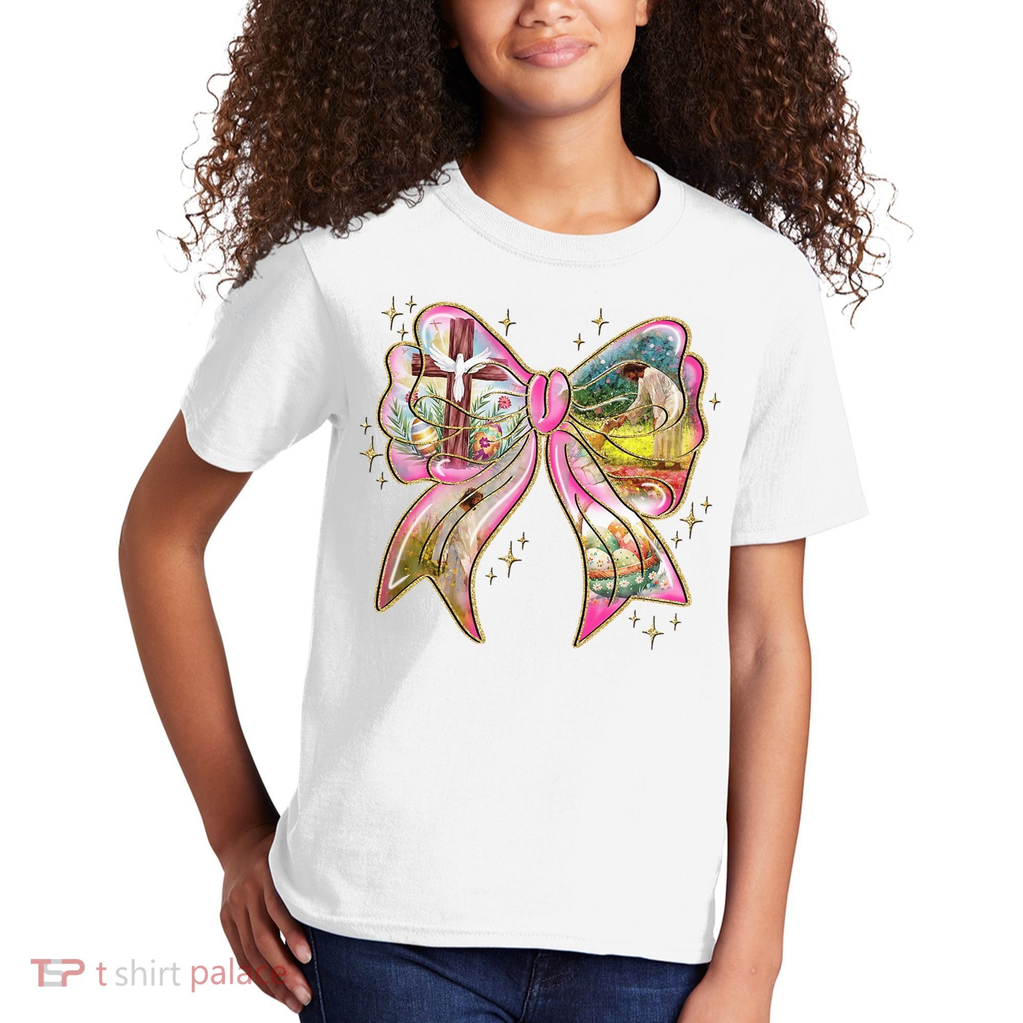 He Is Risen Easter Cross Coquette Jesus Christian Religious Kids T-Shirt