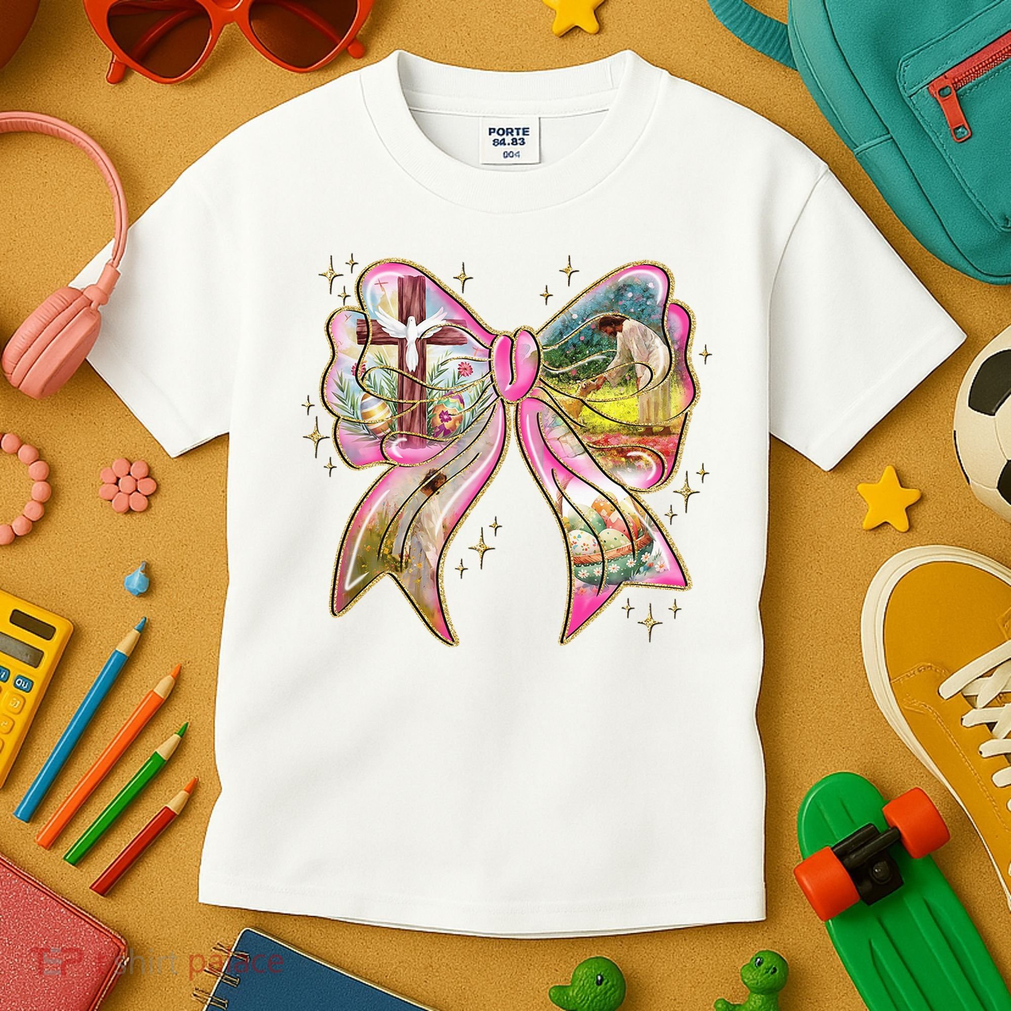 He Is Risen Easter Cross Coquette Jesus Christian Religious Kids T-Shirt