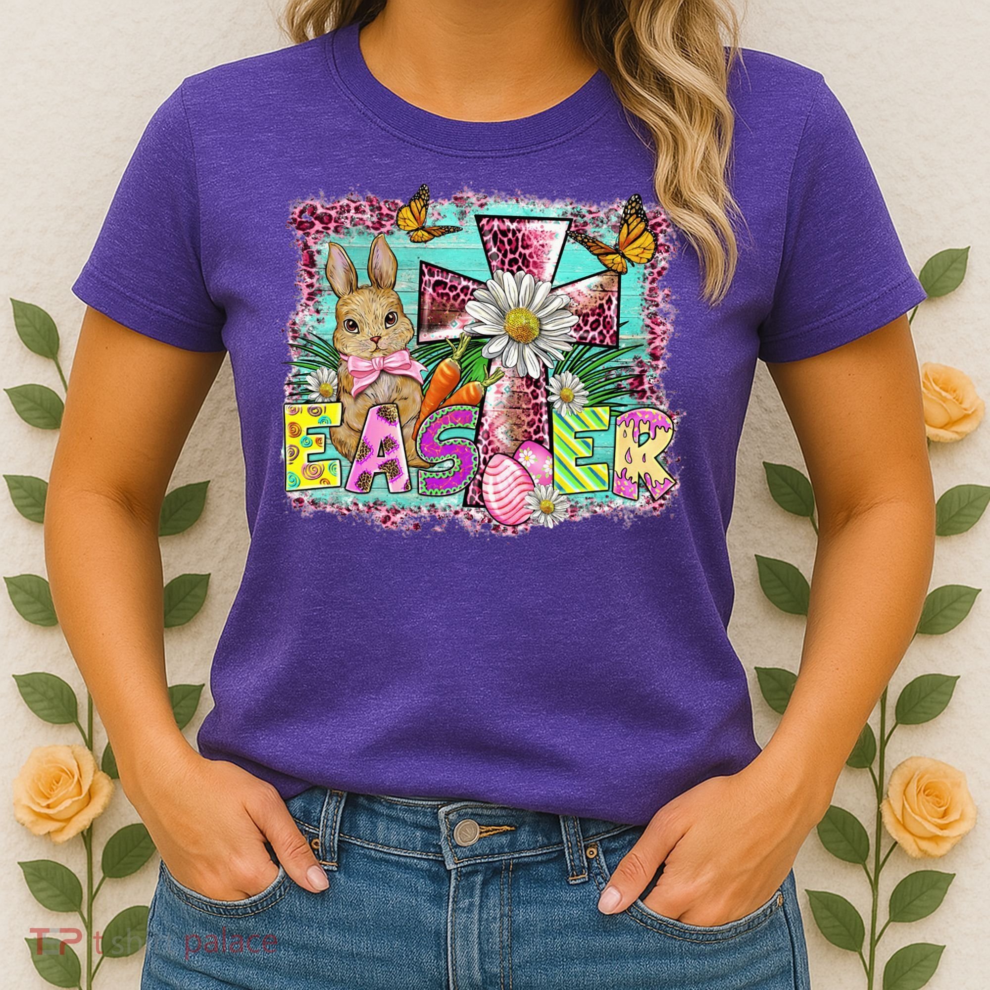 He Is Risen Easter Cross Coquette Jesus Christian Religious Women's T-Shirt