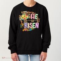 He Is Risen Floral Jesus Easter Day Christians Leopard Cross Women's Sweatshirt thumb 0