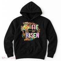 He Is Risen Floral Jesus Easter Day Christians Leopard Cross Hoodie thumb 0