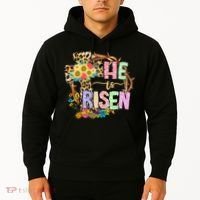 He Is Risen Floral Jesus Easter Day Christians Leopard Cross Hoodie thumb 2