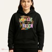 He Is Risen Floral Jesus Easter Day Christians Leopard Cross Hoodie thumb 5