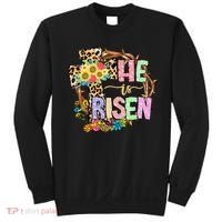 He Is Risen Floral Jesus Easter Day Christians Leopard Cross Sweatshirt thumb 0