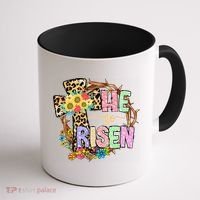 He Is Risen Floral Jesus Easter Day Christians Leopard Cross Coffee Mug thumb 1