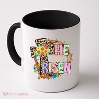 He Is Risen Floral Jesus Easter Day Christians Leopard Cross Coffee Mug thumb 0