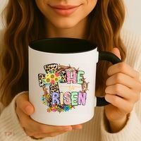 He Is Risen Floral Jesus Easter Day Christians Leopard Cross Coffee Mug thumb 3