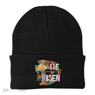 He Is Risen Floral Jesus Easter Day Christians Leopard Cross Beanie