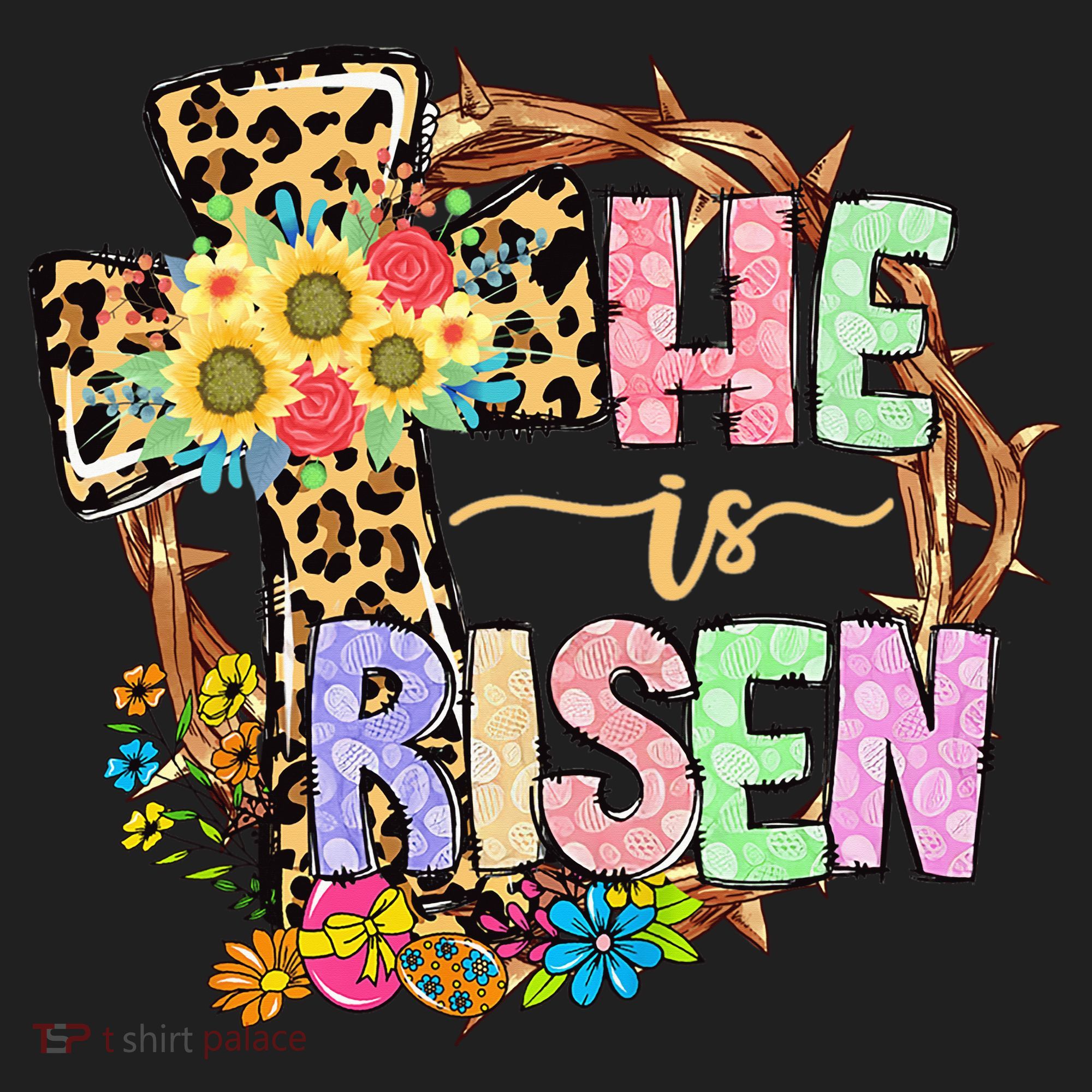 He Is Risen Floral Jesus Easter Day Christians Leopard Cross Beanie