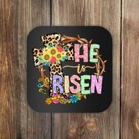 He Is Risen Floral Jesus Easter Day Christians Leopard Cross Coaster thumb 0
