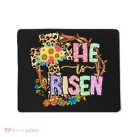 He Is Risen Floral Jesus Easter Day Christians Leopard Cross Mousepad thumb 0
