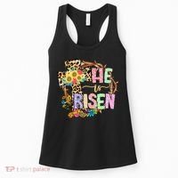 He Is Risen Floral Jesus Easter Day Christians Leopard Cross Women's Tank Top thumb 0